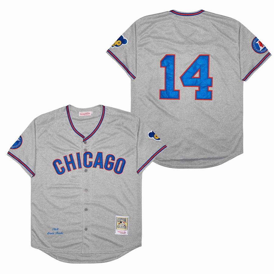 Men Chicago Cubs #14 Banks Grey 1968 Throwback MLB Jerseys->chicago cubs->MLB Jersey